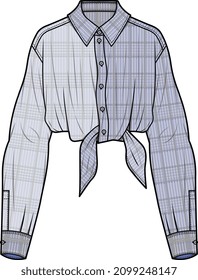 GIRLS AND WOMEN WEAR FRONT TIE CROP SHIRT IN 2 COLORS VECTOR SKETCH