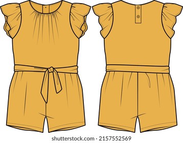 GIRLS AND WOMEN WEAR JUMPSUIT AND BODYSUITS VECTOR FRONT AND BACK SKETCH