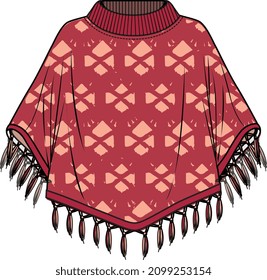 GIRLS AND WOMEN WEAR KNIT PONCHO VECTOR ILLUSTRATION