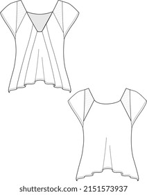 GIRLS AND WOMEN WEAR KNIT TOP FRONT AND BACK FLAT SKETCH VECTOR