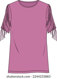 GIRLS  AND WOMEN WEAR TOPS WITH FRINGES ON SLEEVE VECTOR