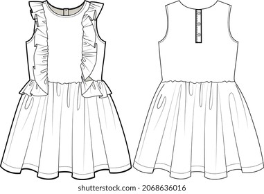 GIRLS AND WOMEN WOVEN AND KNIT TOPS AND LONG DRESSS FALT SKETCH VECTOR