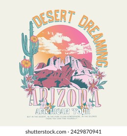 Girls Women's Desert Print Design, summer desert Art , Vintage retro girls print, graphic tee for wild west vibes t shirt, sweatshirt, print design, 