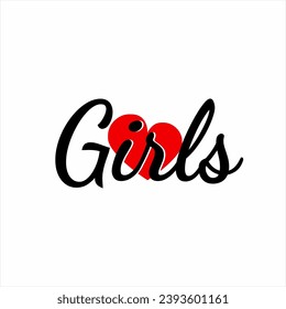Girls word design with heart symbol on letters I and R