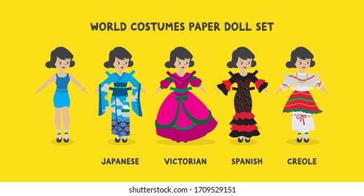 Girl's World Costumes Paper Doll Set