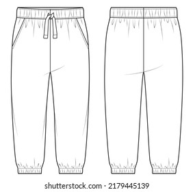 Girls Woven Jogger Pant Fashion Technical Flat Sketch Mock Up Cad Design