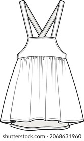 GIRLS WOVEN SKIRT DUNGAREE DRESS FLAT SKETCH VECTOR