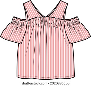 GIRLS WOVEN TOP WITH COLD SHOULDER VECTOR