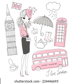 Girl.Vector set of London. 