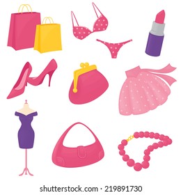 Girly accessory icons. Gradient free.