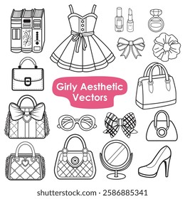 Girly Aesthetic Vectors - Fashion and Beauty Clip Art Doodle Set