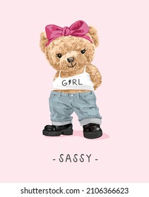 girly bear doll in tomboy style fashion vector illustration