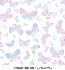 Girly butterfly pattern, seamless vector background. Cute spring wallpaper.