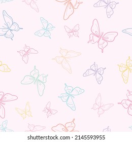 Girly butterfly pattern, seamless vector background. Cute spring wallpaper.