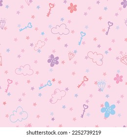 girly crown with multicolor pattern on soft pink background, girly pattern design , cute pattern