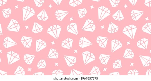 Girly Diamonds Seamless Pattern. Vector White Geometric Illustration On A Cute Pink Background. Modern Sweet Design Girlish Abstract Texture. Baby Fashion Print Template