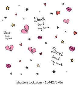 girly doodles pattern background - don't break my heart