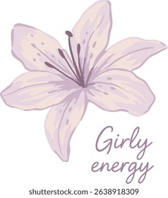Girly Energy – Purple Lily Flower Illustration with Feminine Typography