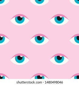 Girly eyes seamless pattern on a pink background. Vector Illustration