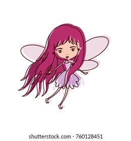 girly fairy flying with wings and long hair in watercolor silhouette
