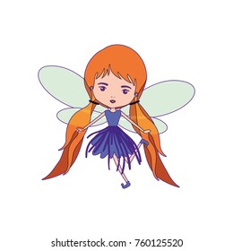 girly fairy with wings and redhead with pigtails and purple dress with purple contour