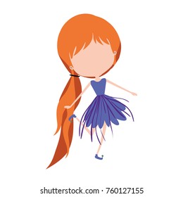 girly fairy without face and wings and redhead with pigtail and purple dress on white background