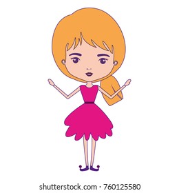 girly fairy without wings and blonde hair in magenta dress with purple contour