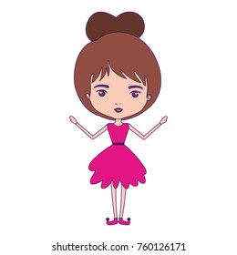 girly fairy without wings and brown collected hair in magenta dress with purple contour