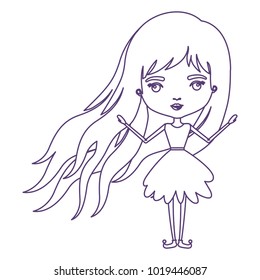 girly fairy without wings and long hair in purple contour over white background