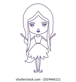 girly fairy without wings and long wavy hair in purple contour over white background