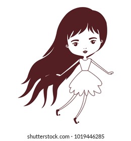 girly fairy without wings and long hair and dress in brown dotted silhouette