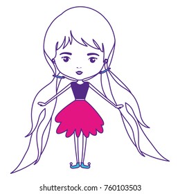 girly fairy without wings and long hair with pigtails and dress on color sections silhouette