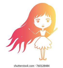 girly fairy without wings and long hair in degraded magenta to yellow color contour