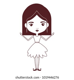 girly fairy without wings and mushroom hairstyle in brown dotted silhouette