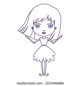 girly fairy without wings and short hair in purple contour over white background