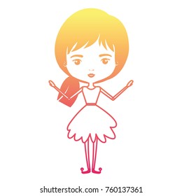 girly fairy without wings and short collected hair in degraded magenta to yellow color contour
