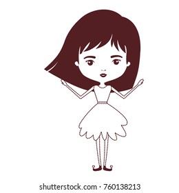 girly fairy without wings and short hair in brown dotted silhouette on white background