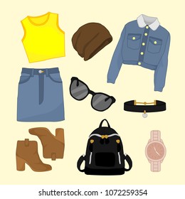Girly Fashion Style Items Illustration Set
