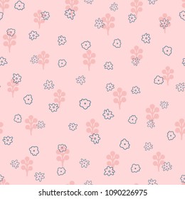 Girly floral seamless pattern. Cute endless print with flowers drawn by hand. Sketch, doodle, scribble. Nice vector illustration.