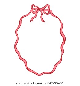 Girly frame of coquette pretty charming bows and ribbons. Hand drawn vintage bows frame for greeting cards, wedding and birthday party, invitations in cute elegant coquette style vector illustration 