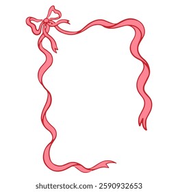 Girly frame of coquette pretty charming bows and ribbons. Hand drawn vintage bows frame for greeting cards, wedding and birthday party, invitations in cute elegant coquette style vector illustration 