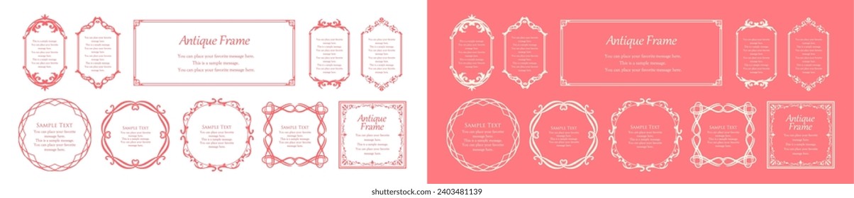 A girly frame design inspired by spring. Antique or vintage style decoration. Heading and border design set