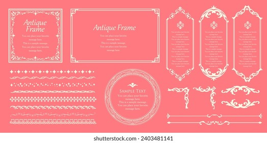 A girly frame design inspired by spring. Antique or vintage style decoration. Heading and border design set