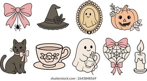 Girly groovy Halloween clipart Coquette halloween png Pink bow png Retro Fall Autumn Pumpkin Ghost Spooky season Pink halloween gift png