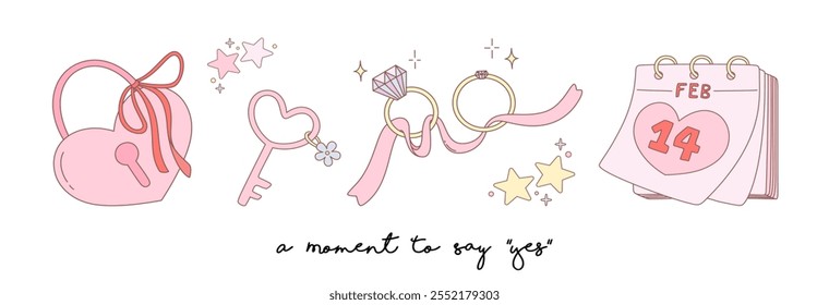 Girly Groovy Valentine Pink tone vector illustration collection element