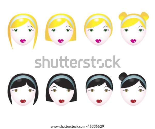 Girly Hairstyles Collection 8 Female Hair Stock Vector