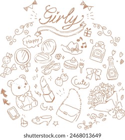 girly hand drawn illustration set