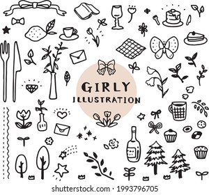 Girly hand-painted vector illustration set
