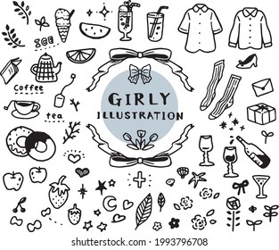 Girly hand-painted vector illustration set