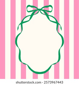 Girly invitation cards in an elegant, trendy, hand-drawn retro 90s style. Featuring a frame with a ribbon and bow, complemented by minimalist line art. Perfect for celebration and congratulatory poste